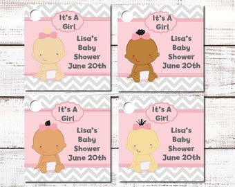 It's A Girl Chevron - Baby Shower Custom Favor Tags – Set of 20 Personalized Printed Party Favor Gift Tags