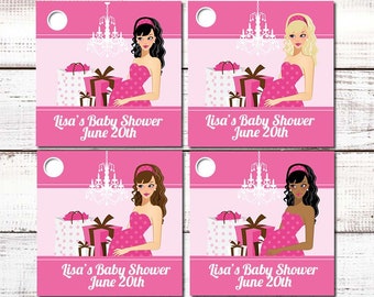 Pregnant Mommy It's A Girl - Baby Shower Custom Favor Tags – Set of 20 Tags - Mommy To Be Pink Personalized Printed Party Favor Gift Tags