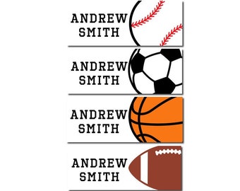 Sports Name Labels, Name Tag Stickers, Waterproof Labels for Kids Daycare, Vinyl Name Stickers for Kids School Labels