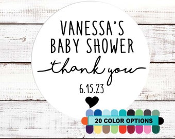 Thank You Personalized Round Baby Shower Sticker Labels - Thank You Baby Shower Labels