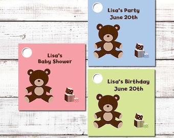 Teddy Bear - Baby Shower Custom Favor Tags – Set of 20 Pink Teddy Bear Tag - Blue Teddy Bear Tag - Personalized Party Favor Gift Tags