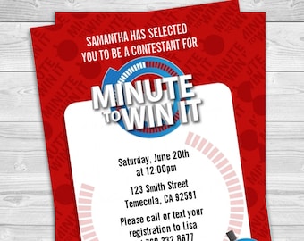 Minute To Win It - Birthday Party Invitation DIY printable PDF