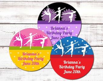 Gymnastics  Personalized Round Birthday Party Sticker Labels