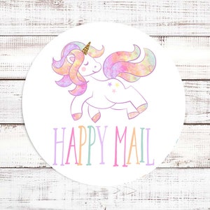Unicorn Happy Mail - Unicorn Happy Mail Stickers - Unicorn Happy Mail Labels - Happy Mail Unicorn Labels - Personalized Packaging Stickers
