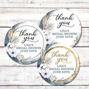 Thank You Stickers for Favors Boho Greenery Round Thank You Labels Wedding Favor Shower Favor with Greenery Bridal Shower Labels image 1