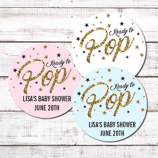 Ready To Pop® Personalized Round Baby Shower Sticker Labels - Ready To Pop® Faux Glitter Pop Round Sticker Labels