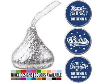 Personalized Hershey Kiss Stickers for Graduation, Class of 2024 Custom Hershey Kiss Label, Personalized Stickers Chocolate Kiss Grad Favors
