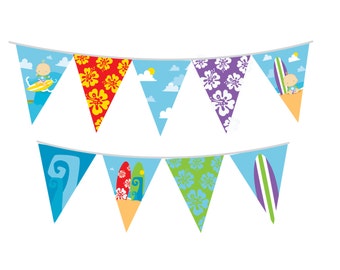 Baby Surfing - Surf Baby Boy - Baby Shower Themed Pennant Set - INSTANT DOWNLOAD