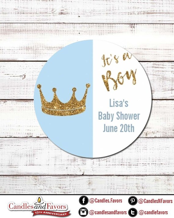It's A Boy - Gold Glitter Crown - Personalized Round Baby Shower Sticker Labels - Crown Baby Shower - Available in 10 Different Sizes Il_570xn