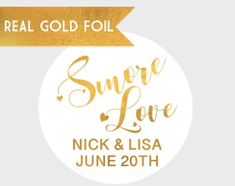 Smore Love Gold Foil Bridal Shower Stickers - Bridal Shower Stickers - Gold Bridal Shower Stickers - Gold Wedding Shower Labels