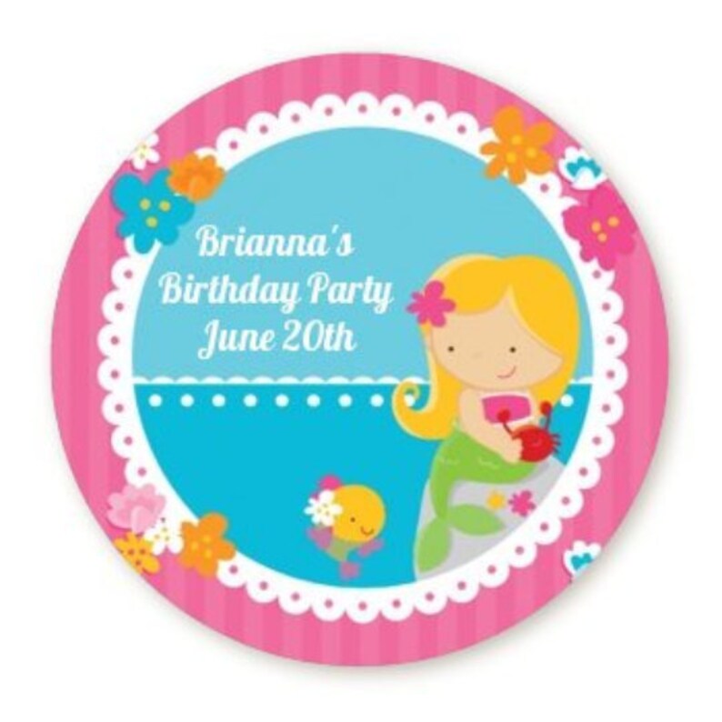 Mermaid Personalized Round Birthday Party Sticker Labels image 4