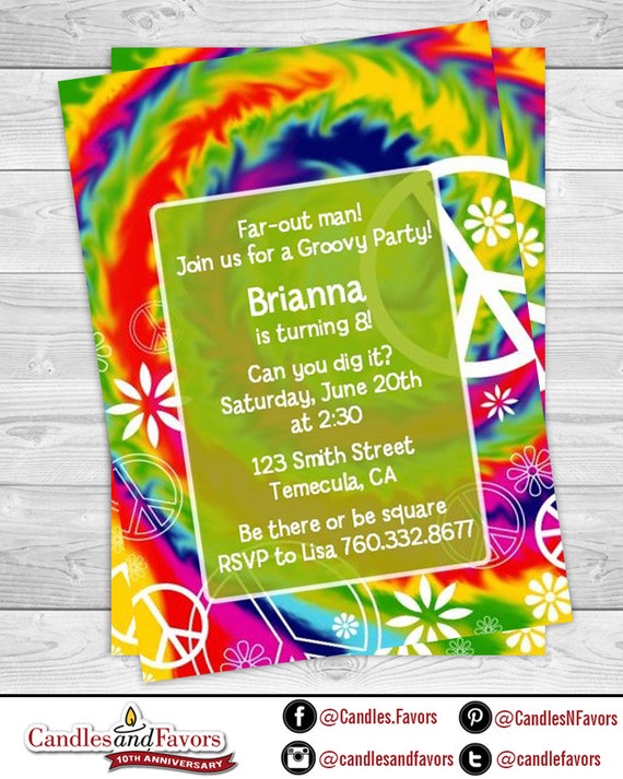 Peace Tie Dye Birthday Party Invitation Professionally Printed Or