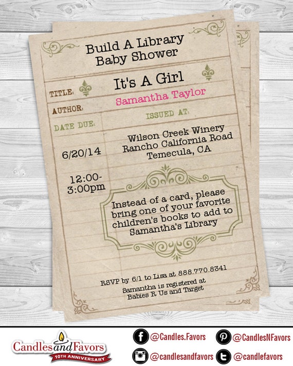 Library Card Baby Shower Invitation Professionally Printed Or