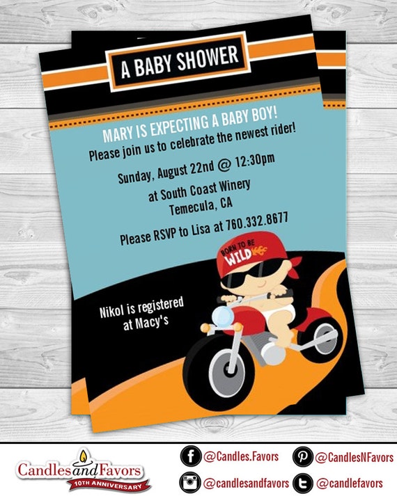 Motorcycle Baby Shower Invitation Caucasian Or African American