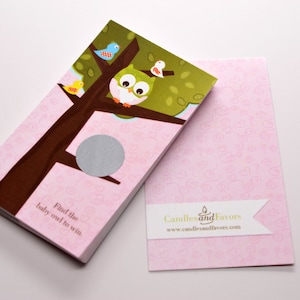 Hibou - Look whooo's having a baby girl - lot de 20 cartes de jeu à gratter pour baby shower