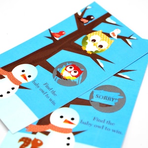 Hibou - Thème de l'hiver ou Noël - Lot de 20 cartes de jeu à gratter pour baby shower
