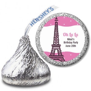 Eiffel Tower Paris - Baby Shower Personalized Hershey Kiss Stickers Party Chocolate Favor Labels