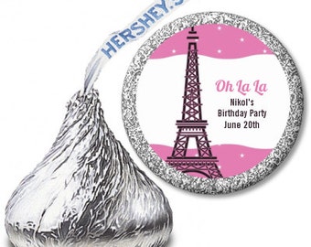 Eiffel Tower Paris - Baby Shower Personalized Hershey Kiss Stickers Party Chocolate Favor Labels