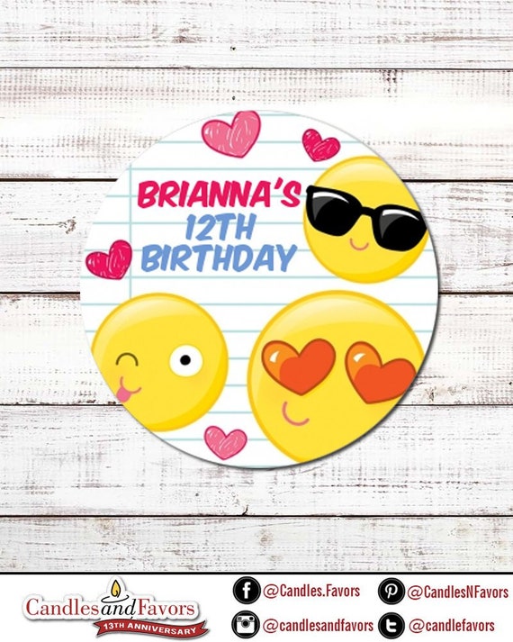 Emoji Party Personalized Round Birthday Party Sticker Labels - Birthday Stickers - Available in 10 Different Sizes Il_570xn