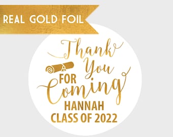 Thank you for coming Gold Foil Graduation Stickers - Graduation Party Stickers - Gold Graduation Stickers - Gold Graduation Labels