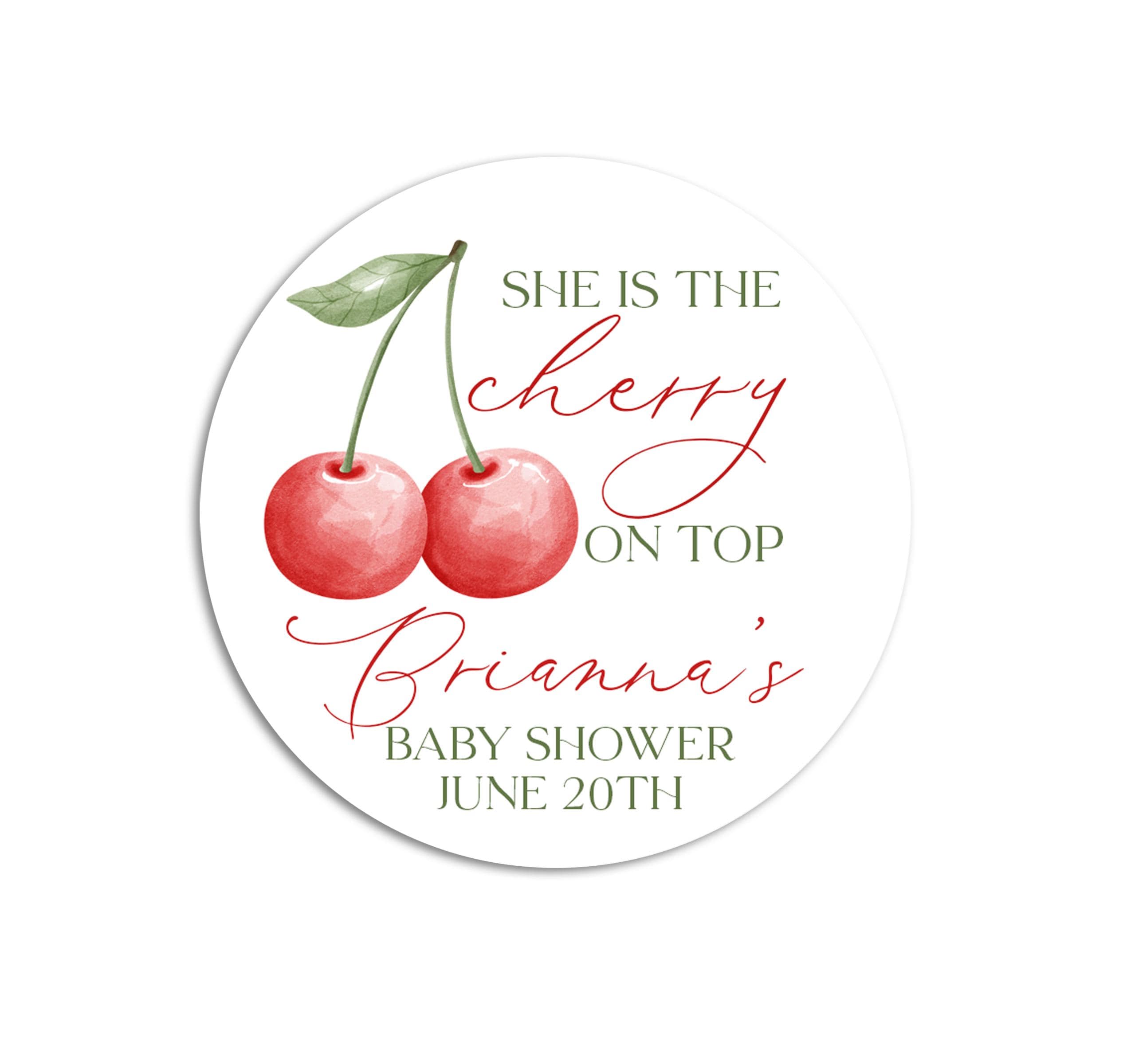 She's The Cherry On Top Baby Shower Stickers, Baby Girl Party Favors, Baby Shower Party Idea, Baby Sprinkle Party, Cherry on Top Theme