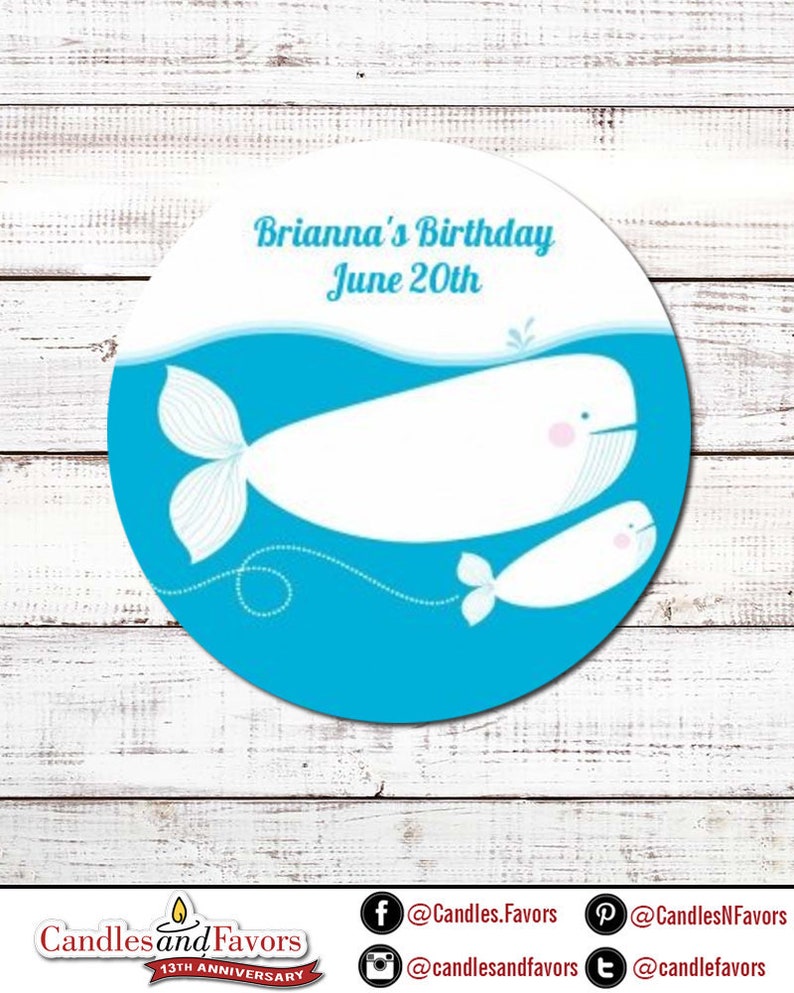 Whale of a Tale Personalized Round Birthday Party Sticker Labels image 1