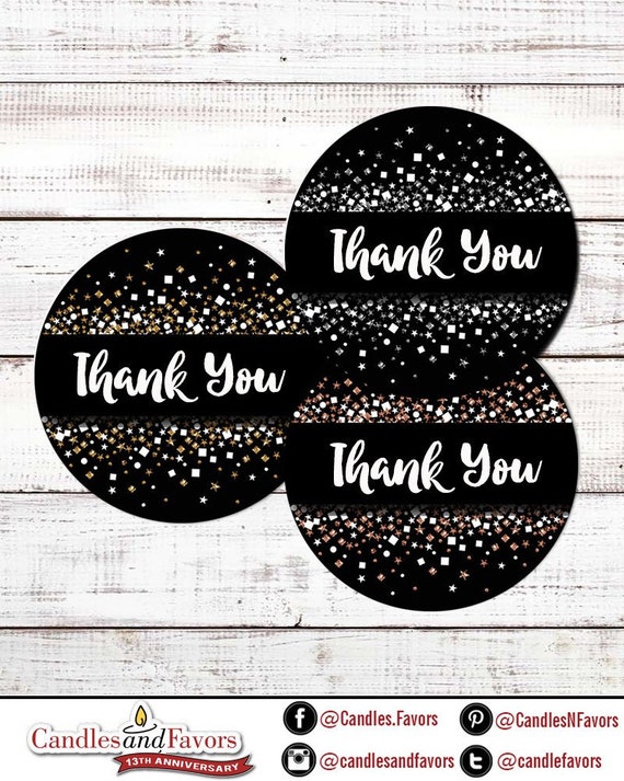 Gold and Black Faux Glitter Round Sticker Labels - Faux Rose Gold Stickers - Faux SIlver Gold Stickers - Thank You Bridal Shower Stickers Il_570xn