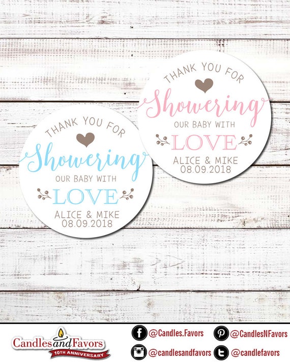Thank You For Showering Our Baby With Love Personalized Round Baby Shower Sticker Labels -Showering Baby With Love Round Labels Il_570xn