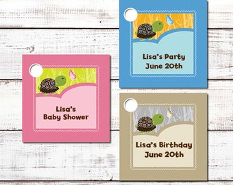 Turtle - Baby Shower Custom Favor Tags – Set of 20 Personalized Printed Party Favor Gift Tags - Blue, Pink, Neutral Colors Available