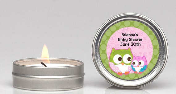 Owl Baby Shower Candle Tin Favor (Set of 12) - Party Themed Small Celebration Candle in Personalized Round Tin Container Il_570xn