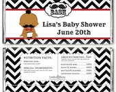 12 Little Man Mustache Black/Grey Baby Shower Candy Bar Wrappers- Personalized Custom Sweet Treat New Baby Party Favors Multiple Ethnicities Il_170x135