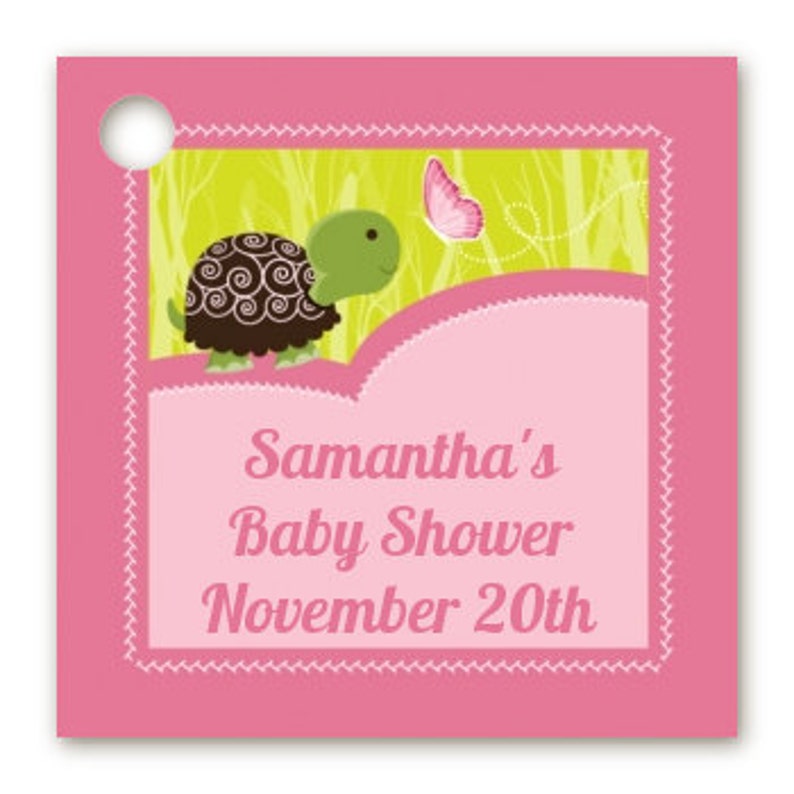 Turtle Baby Shower Custom Favor Tags Set of 20 Personalized Printed Party Favor Gift Tags Blue, Pink, Neutral Colors Available image 2