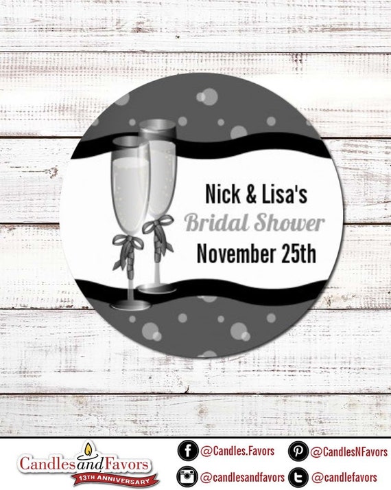 Champagne Glasses Personalized Round Bridal Shower / Wedding Sticker