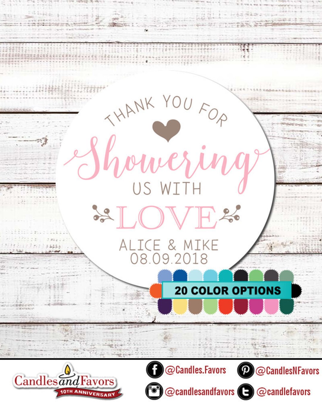 Thank You for Showering Us With Love Personalized Round Bridal Shower Party Sticker Labels