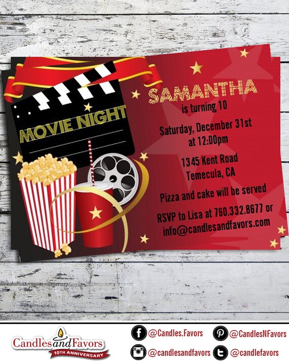 Movie Night - Birthday Party Invitation - Professionally printed *or* DIY printable PDF Il_570xn