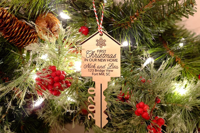 Our First Home Ornament Christmas Key Ornament Our First Christmas in Our New Home Ornament House Ornament Wooden House Ornament image 1
