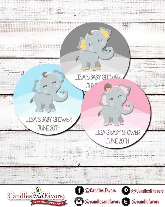 Baby Elephant Personalized Round Baby Shower Sticker Labels - Elephant Birthday Party Stickers - Available in 10 Different Sizes Il_570xn