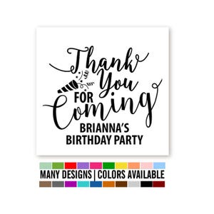 Thank You For Coming Square Stickers, Happy Birthday Labels, Custom Birthday Party Favor Labels, Round Stickers