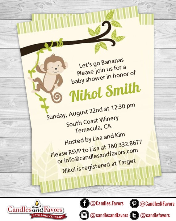Monkey Baby Shower Invitation Available For Boy Girl And Neutral Professionally Printed Or Diy Printable Pdf By Candles Favors Inc Catch My Party - Monkey Baby Boy Shower Invites Monkey Baby Shower Invitation Available For Boy Girl And Neutral Professionally Printed Or Diy Printable Pdf By Candles Favors Inc Catch My Party - Monkey Baby Boy Shower Invites