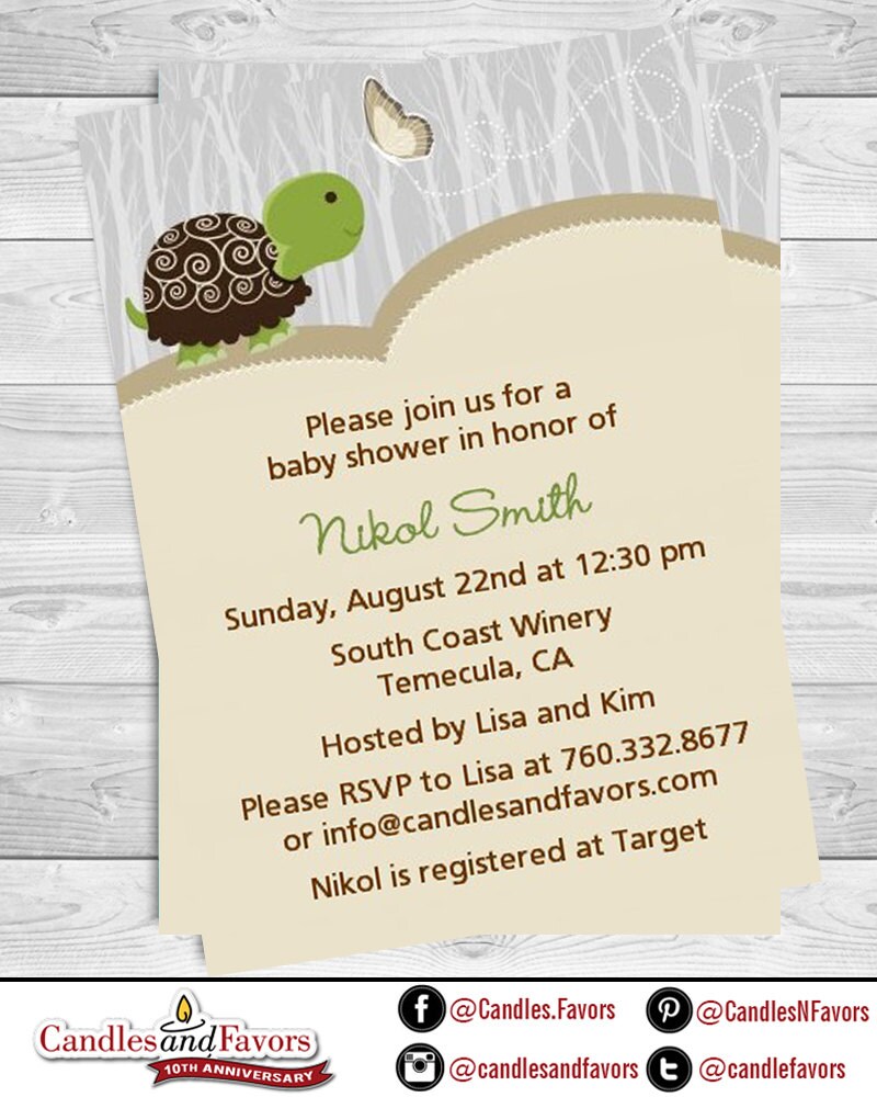 Turtle Baby Shower Invitation Pink Or Blue Turtle Baby Etsy