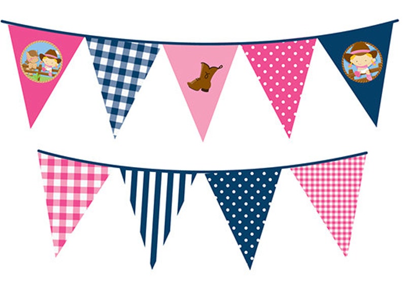 Little Cowgirl Western Baby Shower Themed Pennant Set INSTANT DOWNLOAD image 1