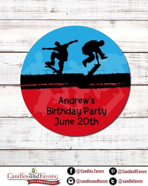 Skateboard Personalized Round Birthday Party Sticker Labels - Etsy