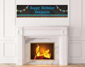 Birthday Boy Chalk Inspired Birthday Party Printed Banner Indoor Outdoor Birthday Personalized Girl Boy Announcement Party Decor Sign