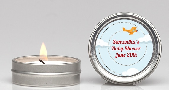 Airplane In The Clouds Candle Tin Favor (Set of 12) - Party Themed Small Celebration Candle in Personalized Round Tin Container Il_570xn