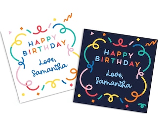 Personalized Birthday Gift Box Stickers, Happy Birthday Party Favor Square Labels