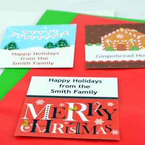 Happy Holidays Reindeer Personalized Square Christmas Card Stock Favor Tags Set of 20 Tags Holiday Square Gift Tags image 3