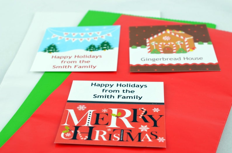 Happy Holidays Reindeer Personalized Square Christmas Card Stock Favor Tags Set of 20 Tags Holiday Square Gift Tags image 3