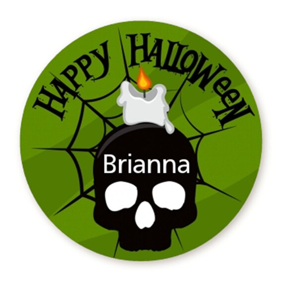 Skull and Candle - Personalized Round Halloween Sticker Labels - Available in 7 Round Sizes - Halloween Stickers for Treat Bags Il_570xn