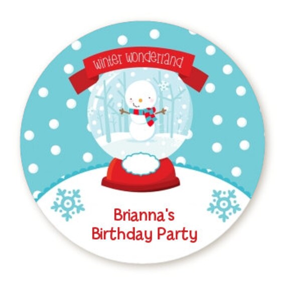 Snowglobe - Personalized Round Christmas Sticker Labels - Snowman Winter Wonderland Birthday Party - Available in 7 Different Sizes Il_570xn