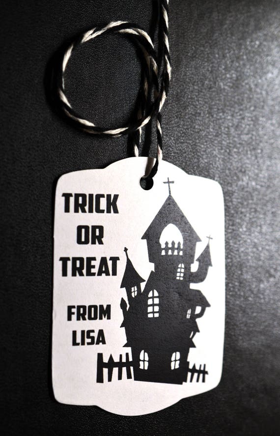 Haunted House Halloween Party Tags - 8 Halloween Tags - Black and White Haunted House Halloween Candy Tags Il_570xn